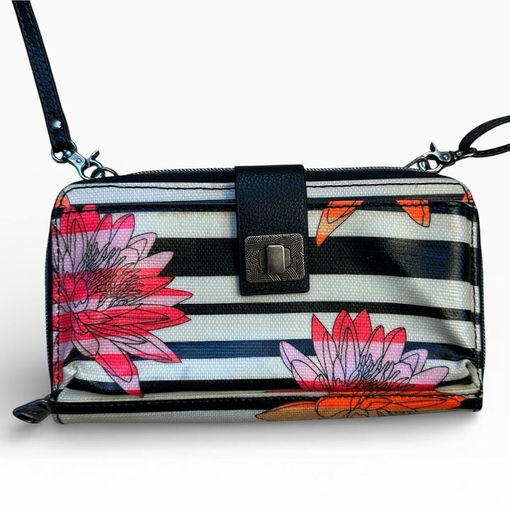 Sakroots Striped Floral Crossbody Wallet Cell Phone Purse